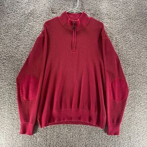 Vintage Orvis Sweater Mens Extra Large Red Quarter Zip Elbow Patches Waffle Knit